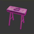 Rustic Wooden Stool With Square Seat Featuring Carved Open Bowl And Four Legs Design