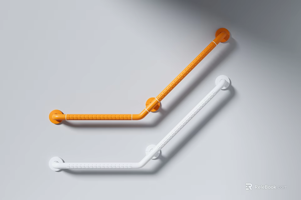 Orange And White Grab Bars With Anti Slip Design For Safety 3d model 