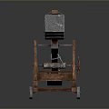 Ancient Medieval Wooden Catapult Siege Weapon With Wheels And Launching Mechanism