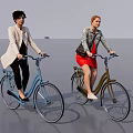 Two Women Riding Bicycles Wearing Light Coat And Red Dress With Blue Brown Bikes