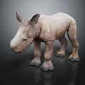 Baby Rhinoceros in Light Brown Color Standing on Black Background with Reflection