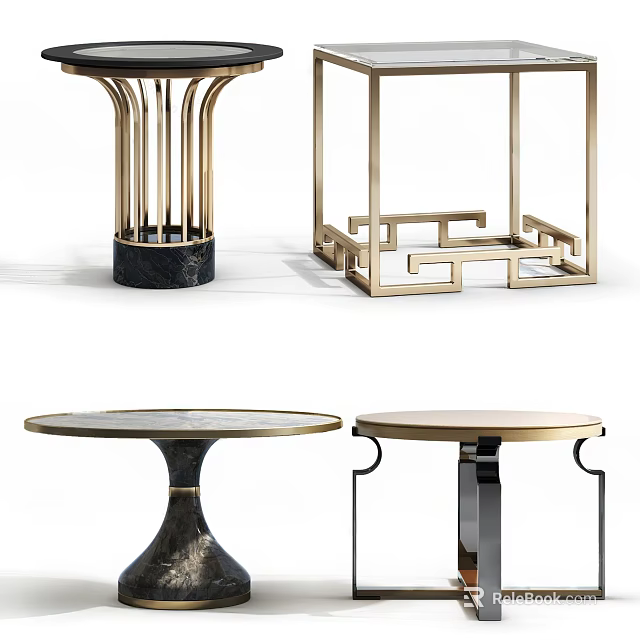 Modern Coffee Tables With Metal Frame Geometric Design And Marble Top 3d model 