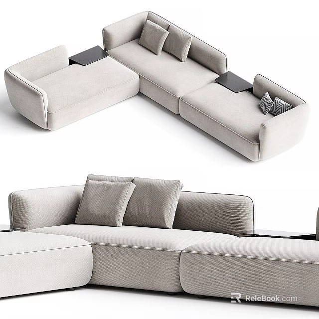 Modern Sectional Sofa With Fabric Upholstery Neutral Tone And Plush Pillows For Living Room 3d model 