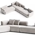 Modern Sectional Sofa With Fabric Upholstery Neutral Tone And Plush Pillows For Living Room