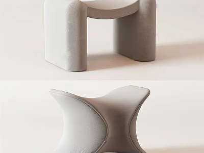 Modern Minimalist Light Gray Upholstered Stool with Square and Curved Leg Design 3d model