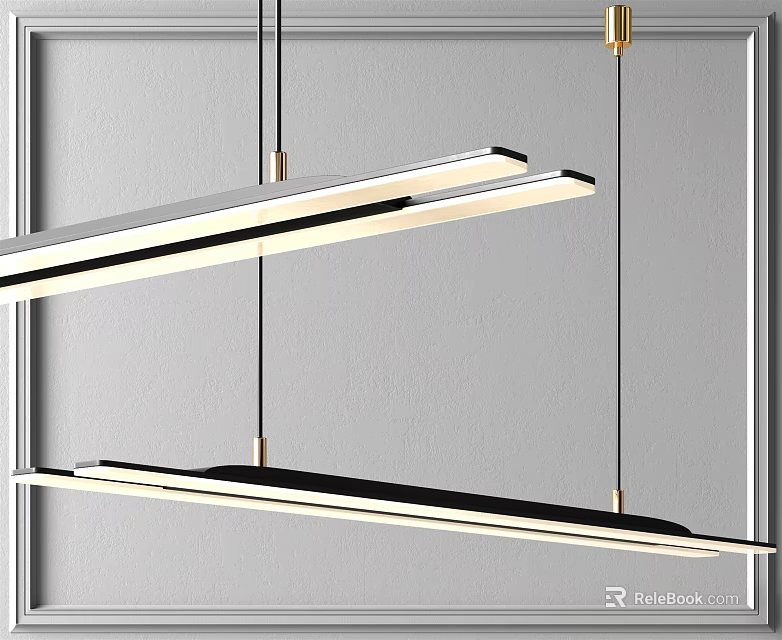 Modern Linear Pendant Lights With Sleek Metal Frame And LED Illumination 3d model
