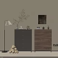Modern Entryway Cabinet and Side Cabinet with Gray Wooden Drawers Decorative Items and Floor Lamp