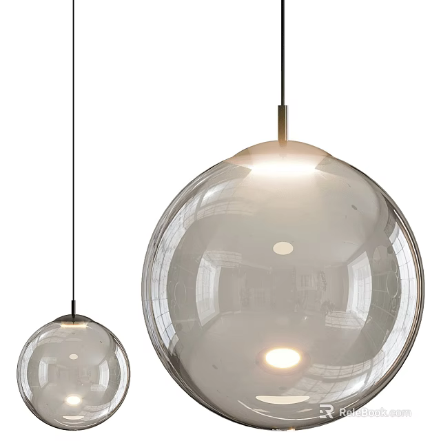 Modern Transparent Glass Ball Pendant Lights With Large And Small Design 3d model 