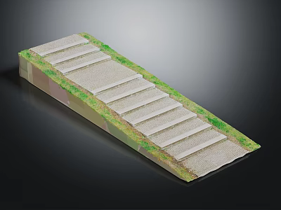Concrete Ramp Structure With Stair Steps And Green Grass Edges Design 3d model
