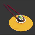 Delicious Asian Traditional Snack With Red Chopsticks On Yellow Plate Topped With Sauce