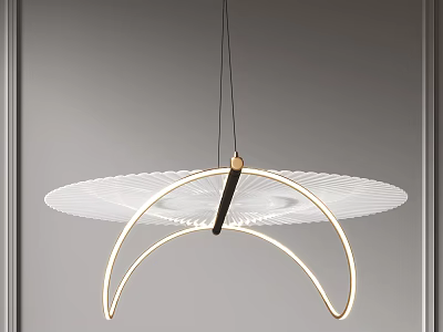 Modern Chandelier With White Disc Gold Crescent And Black Accent Lighting 3d model