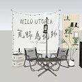 Outdoor Chairs In Wild Utopia Themed Setup With Wooden Table And Potted Plants