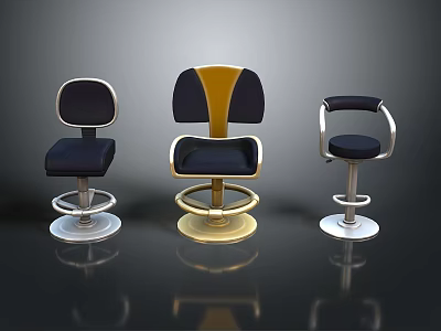 Modern Dining Chairs With Three Different Designs Black Seats Gold Accents And Metal Bases 3d model