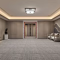 Elevator Hallway Design With Red Textured Wall Marble Frame And Gray Carpet 3d model