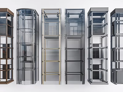 Modern Elevator Designs With Glass Panels And Metal Frames In Various Styles 3d model