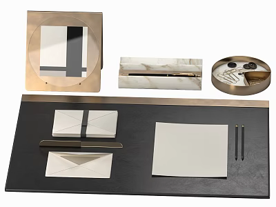 Modern Elegant Decorative Ornament Set With Metal Frame Marble Box Tray Notepad And Pen Holder 3d model
