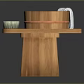 Essential Wooden Bathtub with Stand Green Brush and Blue Dotted Towel