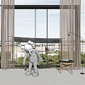 Light Sheer Curtains For Modern Room With Large Windows City View Greenery And Art Piece
