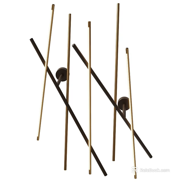 Sleek Modern Wall Lamp with Crossed Brass and Black Metal Rods in Contemporary Design 3d model 