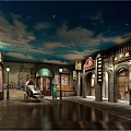 Cultural Center Interior Featuring Vintage Street Shops Horse Carriage Street Lamps And Starry Ceiling