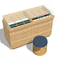 Functional Modern Wooden Storage Cabinet Rack With Multiple Drawers And Stool 3d model