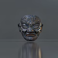 Three Black Masks With Gold Patterns And Different Expressions On Gray Platform 3d model