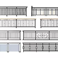 Various Fence Designs Featuring Different Rail Patterns And Decorative Elements 3d model