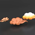 Cloud Shaped Decorative Ornament Set With Gold Orange Yellow Gradient Design 3d model