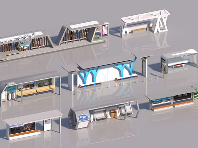 Modern Bus Stop Designs With Various Shelters Seating And Information Boards 3d model