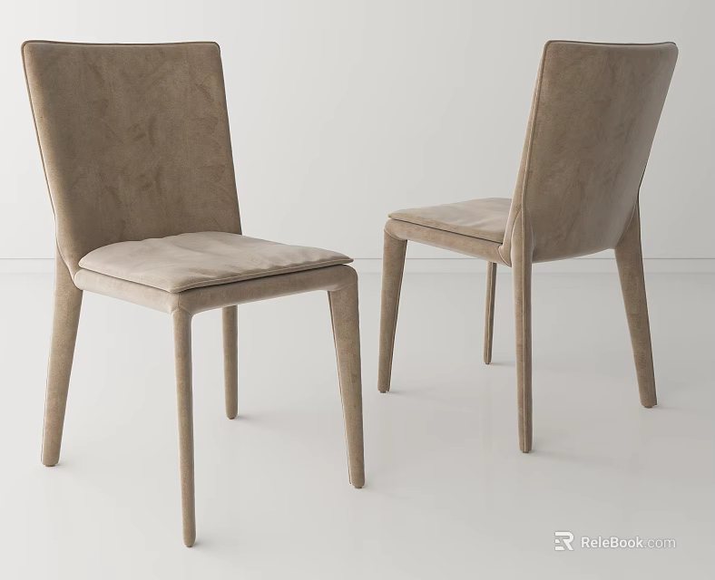 Light Brown Upholstered Dining Chairs With Modern Slim Leg Design 3d model