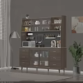 Modern Wooden Sideboard With Open Shelves Drawers And Cabinets Holding Tableware Coffee Maker And Microwave