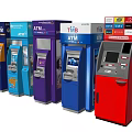 Colorful ATM Machines As Public Facilities With Various Designs For Banking Services