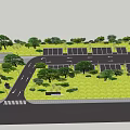 Scenic Road Lined With Trees Street Lights And Green Areas