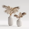 White Ceramic Vases With Dried Pampas Grass In Minimalist Neutral Background 3d model