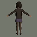 Anime Girl Character in School Uniform with Long Black Hair Purple Skirt and Arms Outstretched