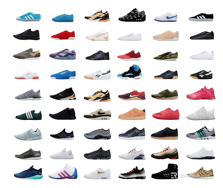 Assorted Colorful Shoes Collection Featuring Various Casual Sporty Styles In Different Colors 3d model 