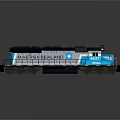 Maersk Sealand Train Locomotive With Blue And White Exterior And Black Top Design
