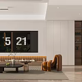 Modern Living Dining Room Interior With Orange Armchairs Beige Sofa And Abstract Painting