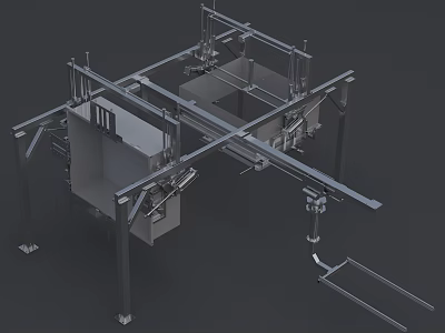 Industrial Equipment Metal Frame Structure With Support Arms And Components 3d model
