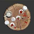 Delicious Creamy Desserts in Glass Cups with Fresh Strawberries and Berries on Wooden Tray