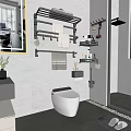 Modern Bathroom Wall Mounted Shelves With Multi Tier Hooks Towels And Toiletries Storage