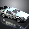 Retro Sci Fi Car Model With Silver Body Gull Wing Doors And Roof Equipment