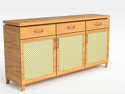 Wooden Cabinet With Woven Door Panels And Three Drawers Simple Design 3d model