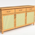 Wooden Cabinet With Woven Door Panels And Three Drawers Simple Design