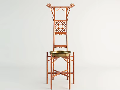 Traditional Wooden Dressing Table with Intricate Carvings and Golden Basin Stand 3d model