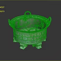 Ancient Chinese Bronze Ding Vessel With Loop Handles And Decorative Patterns On Three Legs 3d model