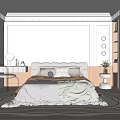 Elegant Bedroom Interior With Soft Bedding Bookshelves Dressing Table And Round Rug