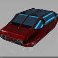 Red Futuristic Car With Blue Roof And Sleek Aerodynamic Body Design Features