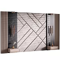 Modern Bedroom Accent Wall With Geometric Lines Upholstered Texture And Metallic Accents