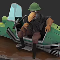 Bird Shaped Game Character In Green Helmet And Military Uniform Sitting In Green Mechanical Vehicle
